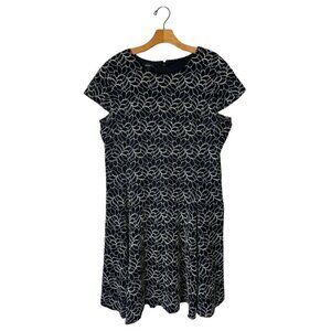 Alfani Dress Womens 18 Black White Embroidered Short Sleeve Fit And Flare Mini